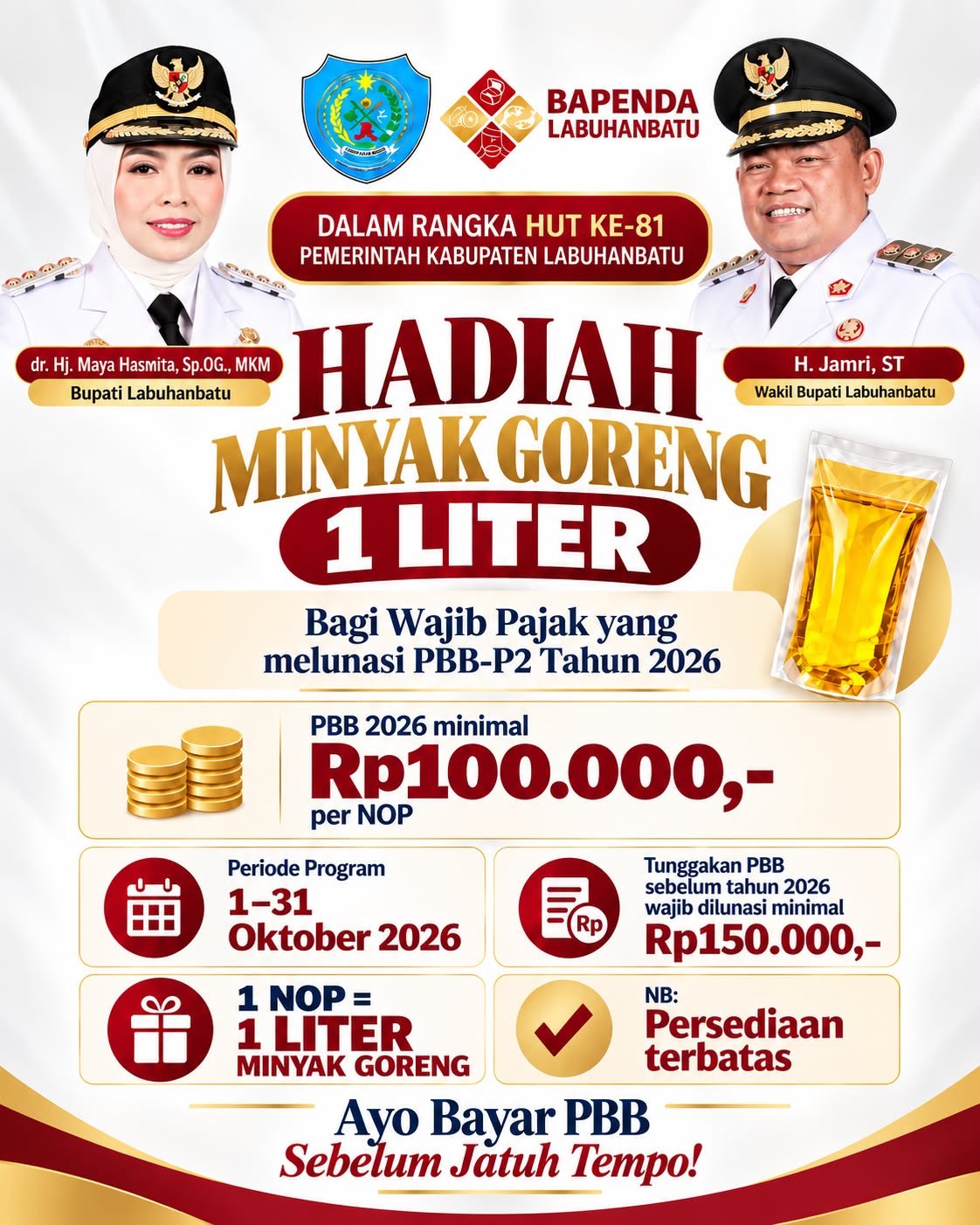 LUNAS PBB DAPAT MINYAK GORENG! Kado Unik Bapenda Labuhanbatu di HUT Pemkab ke-81